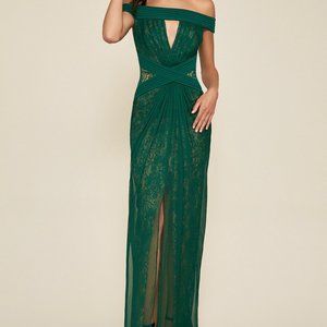 Tadashi Shoji Balbina Lace Chiffon-Over Slit Gown